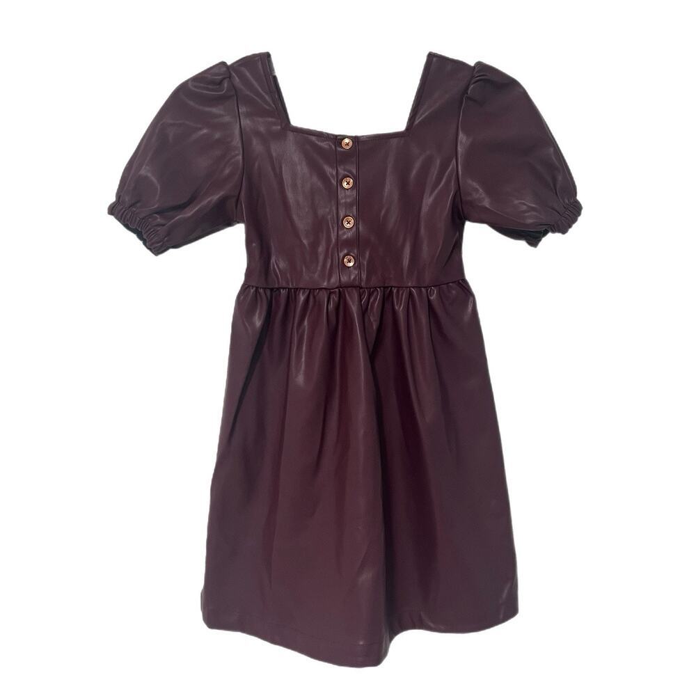 NEW Vince Camuto Girl’s Faux Leather Puff Sleeve Dress Size 8 Special Occasion